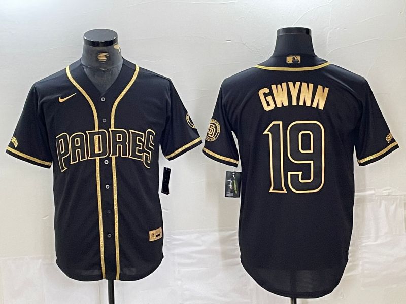 Men San Diego Padres #19 Gwynn Black gold Fashion Edition Nike 2024 MLB Jersey style 1->san diego padres->MLB Jersey